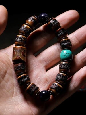 HimaFlow Tibetan Yak Bone Dzi Bead Turquoise Keep Away Evil Spirits Bracelet