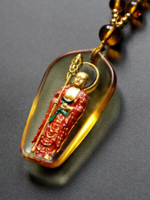 HimaFlow Ksitigarbha Buddha Liuli Crystal Compassion Amulet Necklace Pendant