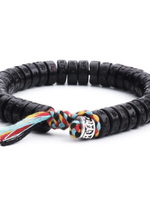 HimaFlow Tibetan Coconut Shell Beads Engraved Mantra Happiness Bracelet