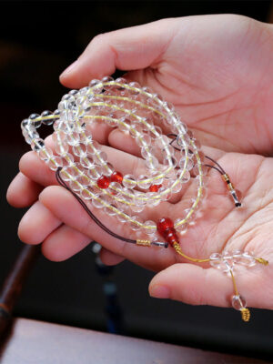 HimaFlow 108 Mala Beads 925 Sterling Silver Natural White Agate Red Agate Quadruple Wrap Protection Bracelet