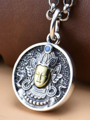 HimaFlow 925 Sterling Silver Green Tara Double Dorje Vajra Protection Necklace Pendant