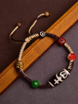 HimaFlow Handmade Tibetan Dzi Bead Wealth Braided Rope Bracelet