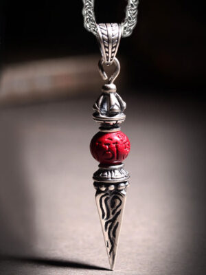 HimaFlow Cinnabar Sanskrit Dorje Vajra Pattern Blessing Necklace Pendant