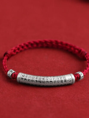 HimaFlow Handmade 999 Sterling Silver Om Mani Padme Hum Heart Sutra Carved Luck Rope Bracelet Anklet
