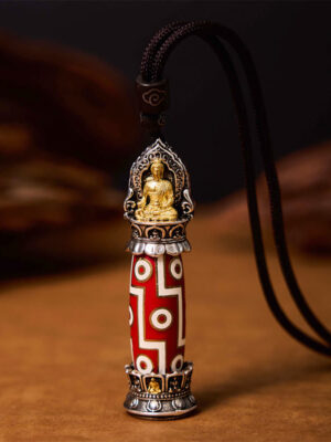 HimaFlow Tibetan Medicine Buddha Nine-Eye Dzi Bead Protection Necklace Pendant