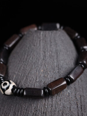 HimaFlow Ebony Wood Rectangular Beads Dzi Bead Balance Bracelet