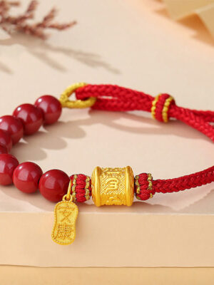 HimaFlow 999 Sterling Silver Six True Words Om Mani Padme Hum Cinnabar Blessing String Bracelet