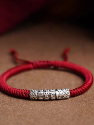 HimaFlow Handmade 999 Sterling Silver Peace and Good Fortune Om Mani Padme Hum Luck Rope Bracelet