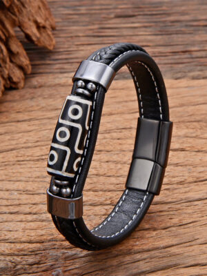 HimaFlow Tibetan Nine-Eye Dzi Bead Wealth Leather Buckle Bracelet