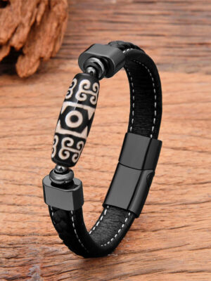 HimaFlow Tibetan Dzi Bead Protection Blessings Leather Bracelet