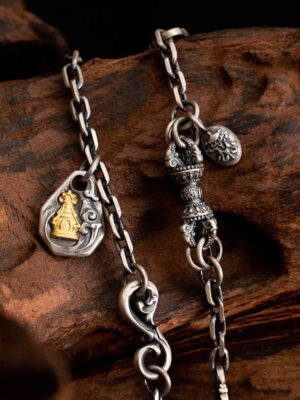 HimaFlow Tibetan White Zakiram Goddess of Wealth Vajra Dorje Blessing Metal Chain Necklace
