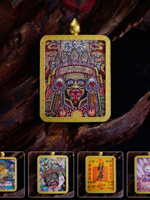 HimaFlow Tibetan Zakiram Nine Tailed Fox Yellow God of Wealth Painted Thangka Hope Necklace Pendant