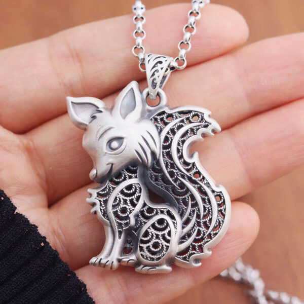 HimaFlow Tibet 999 Sterling Silver Fox Pattern Two-sided Blessing Necklace