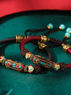 HimaFlow Handmade Tibetan Turquoise Om Mani Padme Hum Strength Braided Bracelet
