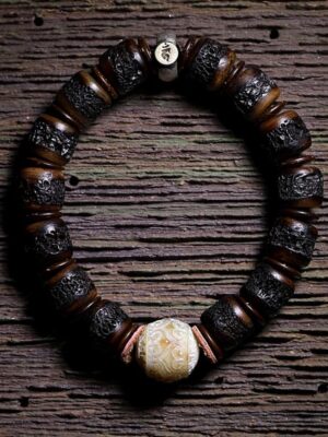 HimaFlow 925 Sterling Silver Chinese Zodiac Natal Buddha Handmade Tibet Yak Bone Strength Bracelet