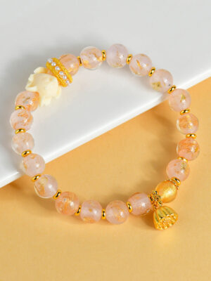 HimaFlow Tibetan Incense Ash Liuli Glass Bead Lucky Nine Tailed Fox Lotus Charm Bracelet