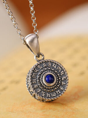 HimaFlow 925 Sterling Silver Om Mani Padme Hum Lazurite Love Peace Necklace Pendant