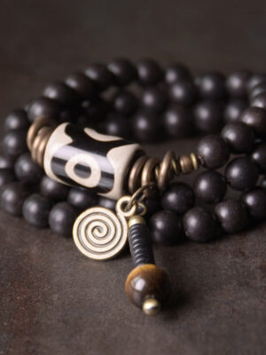 HimaFlow Ebony Wood Dzi Bead Copper Protection Couple Bracelet