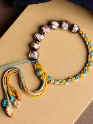 HimaFlow Handmade Multicolored Rope Liuli Glass Bead Fortune Braided Bracelet