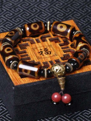 HimaFlow Tibetan Nine-Eye Dzi Bead Fortune Charm Bracelet