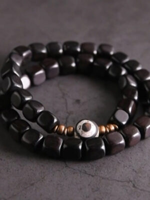 HimaFlow Ebony Wood Dzi Bead Copper Peace Couple Bracelet