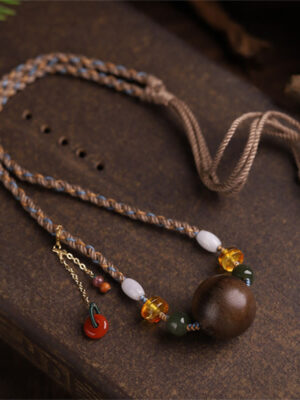 HimaFlow Bai Qinan Agarwood Bead Luck Strength String Necklace Pendant