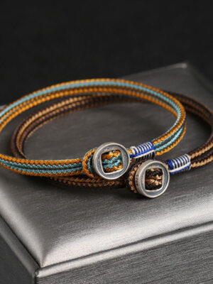 HimaFlow  925 Sterling Silver Handmade Button Protection Weave String Bracelet