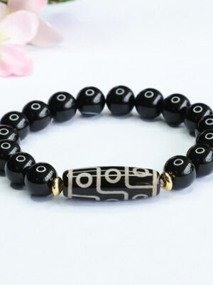 HimaFlow Tibetan Nine-Eye Dzi Bead Black Onyx Power Bracelet