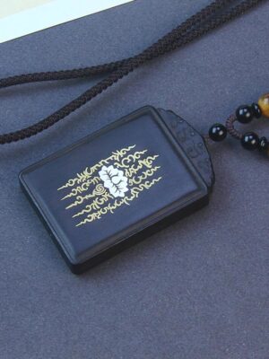 HimaFlow 999 Sterling Silver Ebony Wood Lotus Inlaid Calm Necklace Pendant