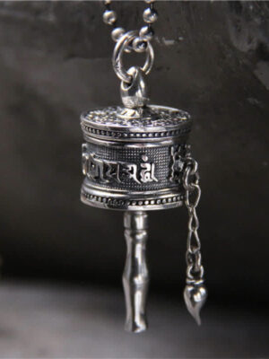 HimaFlow 925 Sterling Silver Om Mani Padme Hum Prayer Wheel Purity Rotatable Necklace Pendant