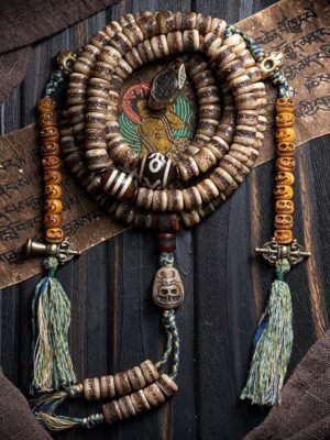 HimaFlow Tibetan 108 Mala Beads Yak Bone Dzi Bead The Lord of the Corpse Forest Strength Bracelet