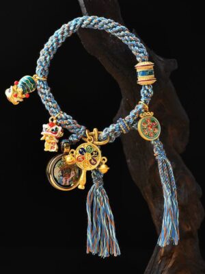 HimaFlow Tibetan Zakiram Goddess of Wealth Thangka Luck Prayer Wheel Braid String Bracelet