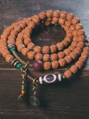 HimaFlow 108 Mala Rudraksha Beads Bodhi Seed Dzi Bead Luck Auspiciousness Tassel Bracelet