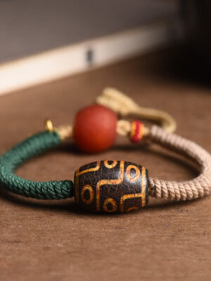 HimaFlow Handmade Tibetan Nine-Eye Dzi Bead Wealth Rope Bracelet