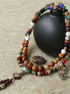 HimaFlow Tibet 108 Mala Beads Nine Palaces Bagua Bodhi Seed Yak Bone Vajra Harmony Bracelet