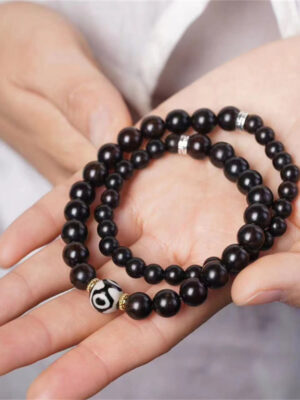 HimaFlow Tibet Ebony Wood Dzi Bead Balance Double Wrap Bracelet