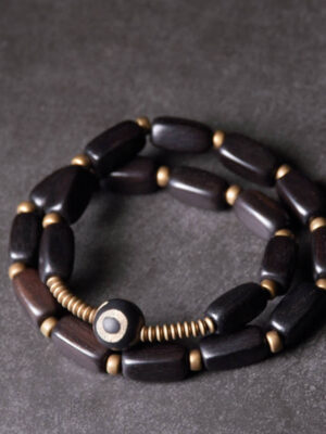 HimaFlow Tibet Ebony Wood Dzi Bead Copper Balance Double Wrap Bracelet