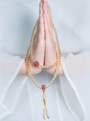 HimaFlow 108 Mala Beads 925 Sterling Silver Natural Citrine Red Agate White Jade Prosperity Charm Bracelet