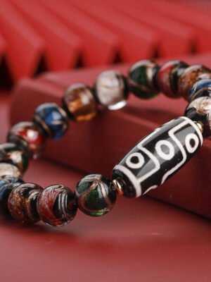 HimaFlow Tibetan Nine-Eye Dzi Bead Three-eyed Dzi Bead Liuli Glass Bead Wealth Bracelet