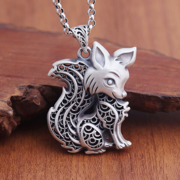 HimaFlow Tibet 999 Sterling Silver Fox Pattern Two-sided Blessing Necklace