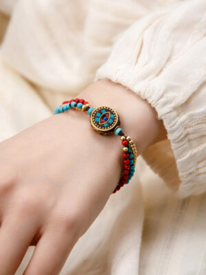 HimaFlow Tibetan Turquoise Om Mani Padme Hum Protection Strength Bracelet