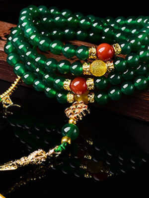 HimaFlow 108 Beads Natural Green Agate Success Bracelet Mala