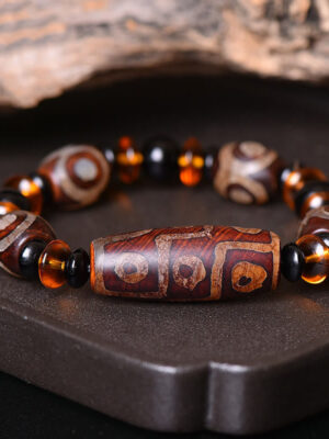 HimaFlow Tibetan Retro Natural Nine-Eye Dzi Bead Blessings Bracelet