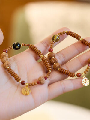 HimaFlow Tibetan Bodhi Seed Black Onyx Smoky Quartz Om Mani Padme Hum Fu Character Wealth Bracelet