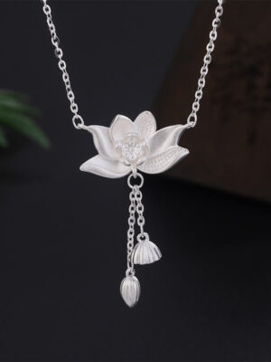 HimaFlow 999 Sterling Silver Lotus Flower Pod Carved Enlightenment Necklace Pendant