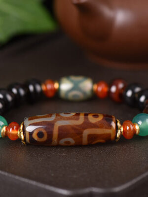 HimaFlow Tibetan Natural Nine-Eye Dzi Bead Three-eyed Dzi Bead Protection Bracelet