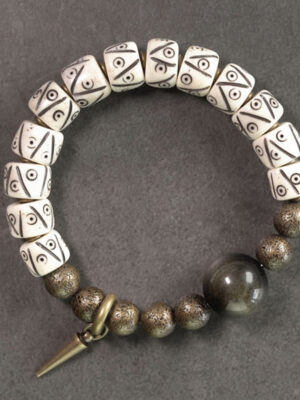 HimaFlow Tibetan Yak Bone Gold Sheen Obsidian Brass Bead Strength Bracelet