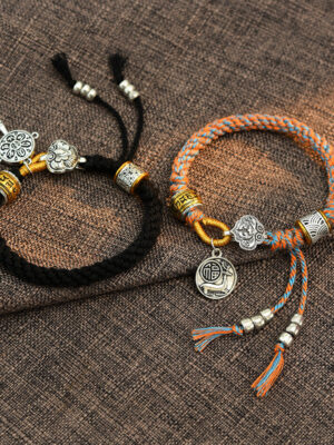 HimaFlow Handmade Tibetan Om Mani Padme Hum Fu Character Luck Fortune Braided Bracelet