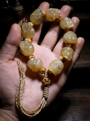 HimaFlow Handmade Tibetan Sheep Horn Yak Bone Engraved Luck Bracelet