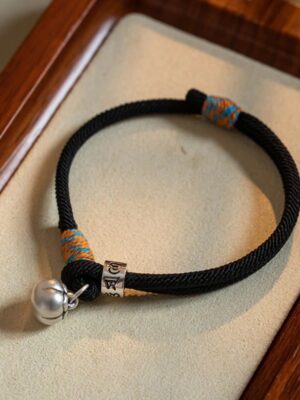 HimaFlow 925 Sterling Silver Tibetan Handmade Om Mani Padme Hum Persimmon Charm Luck Protection Braided Bracelet